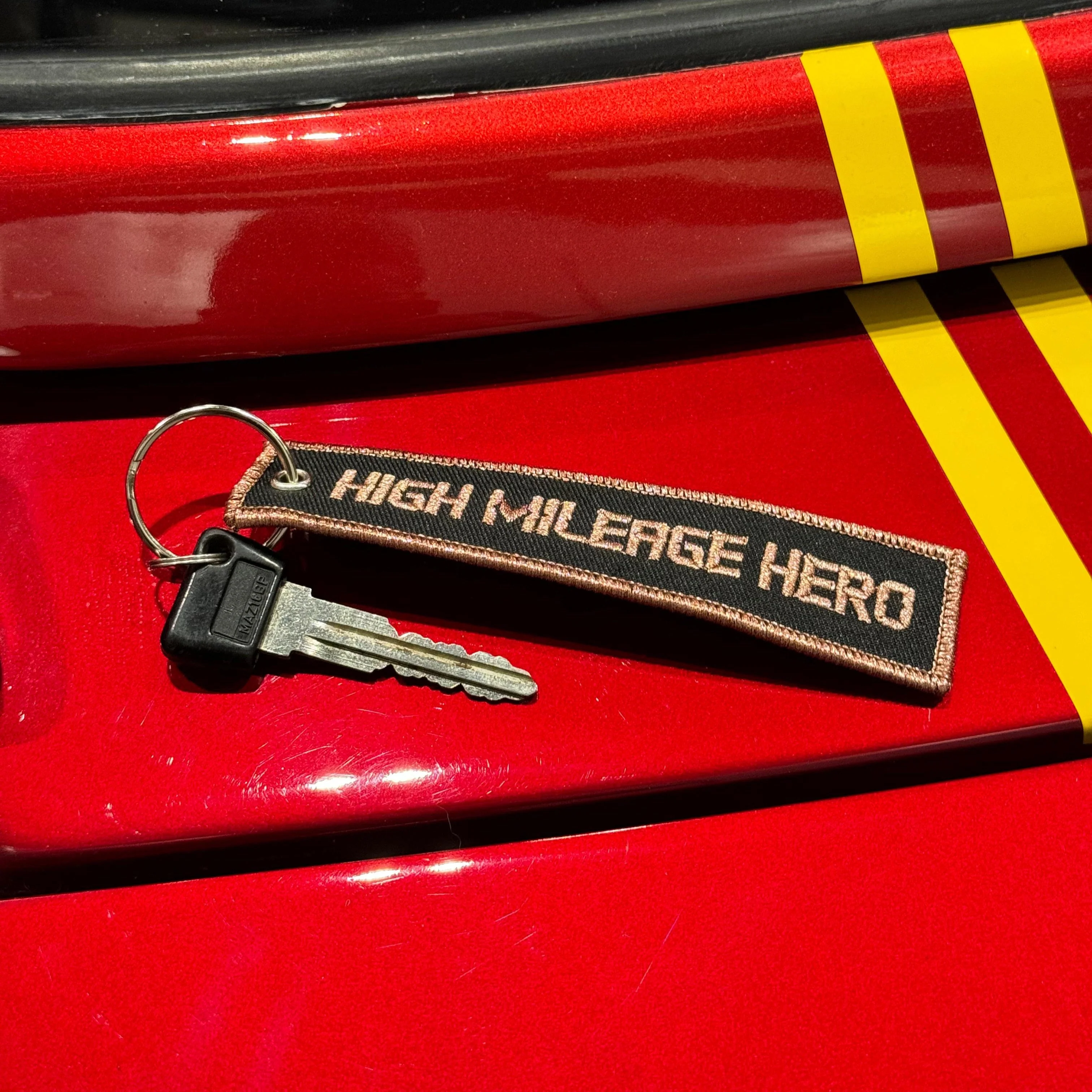 Fabric Keyring | High Mileage Hero - 100k - Image 3