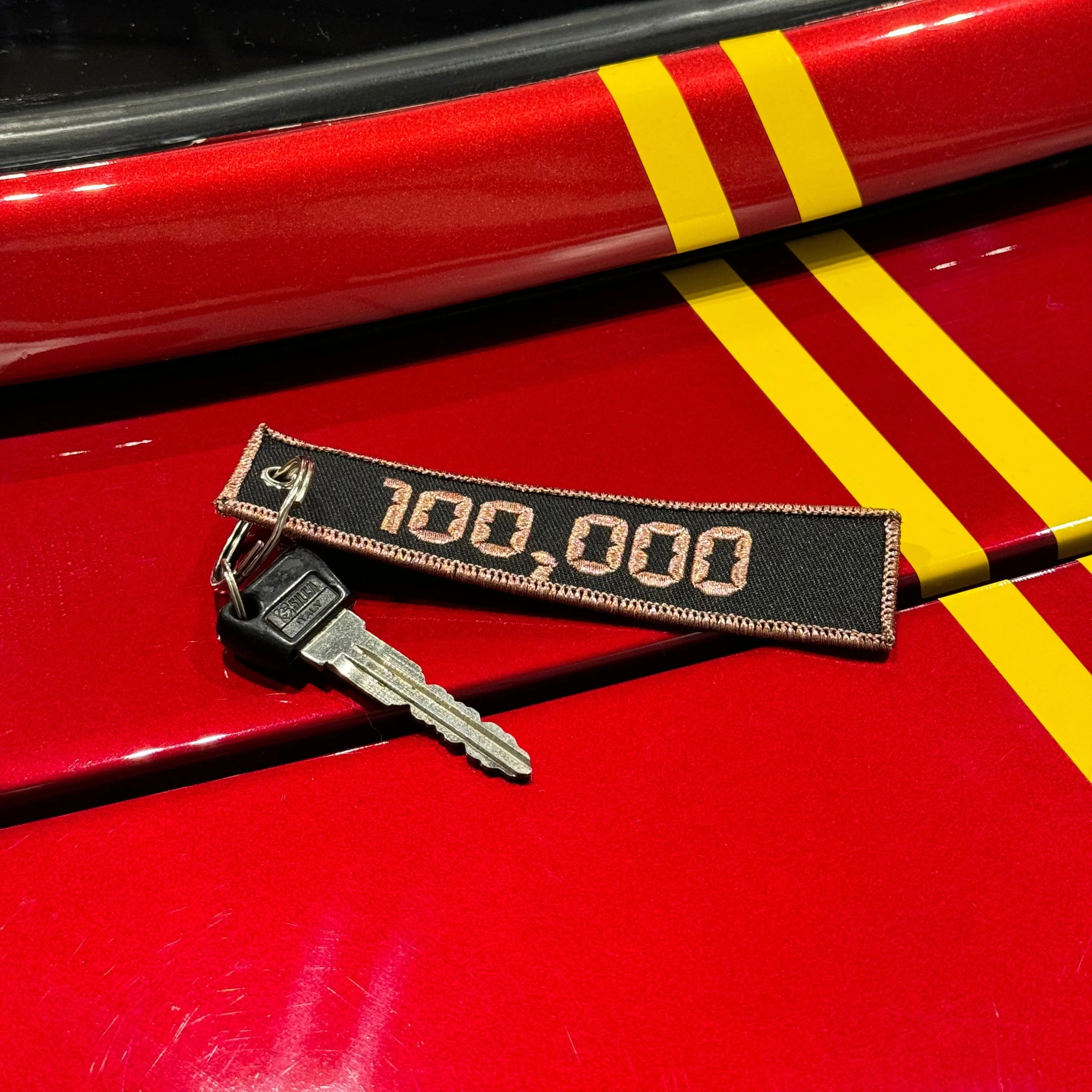 Fabric Keyring | High Mileage Hero - 100k - Image 4